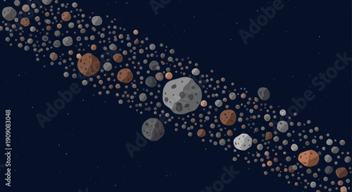 Cosmic Asteroid Belt with Rocky Debris in Deep Space