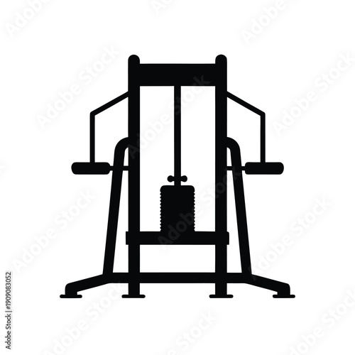 Lat pulldown machine silhouette, gym equipment, fitness vector