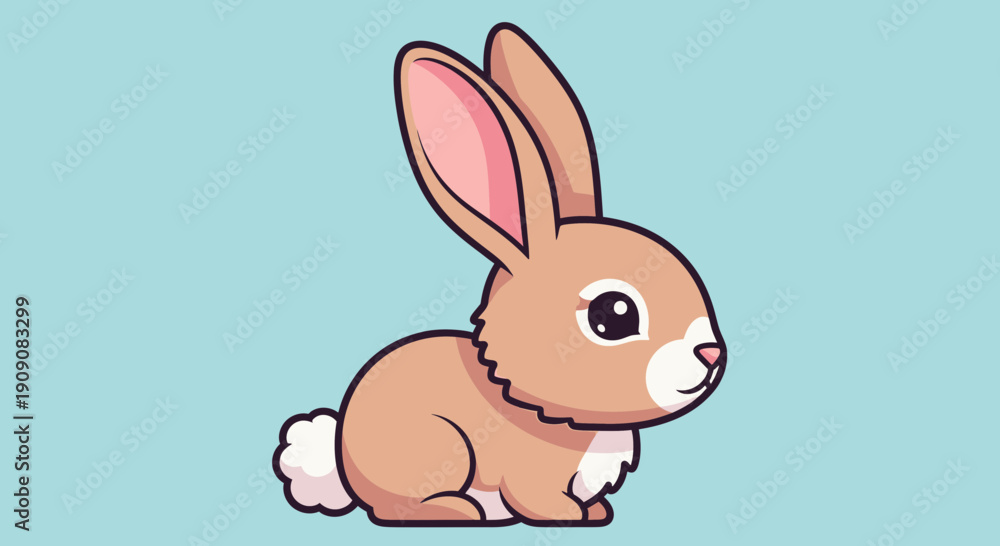 Obraz premium Cute cartoon bunny rabbit, profile view, light blue background, simple illustration