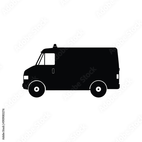 Security van silhouette, law enforcement vehicle, white background