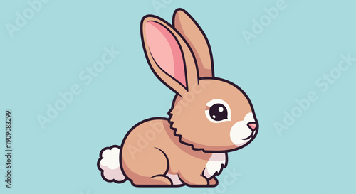 Cute cartoon bunny rabbit, profile view, light blue background, simple illustration