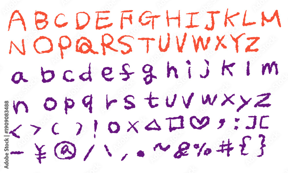 Obraz premium 手描き アルファベット 文字 数字 記号 