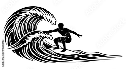 vector surfing icon, surfer on wave, black silhouette, for logo or sticker or tattoo, Isolated, png isolated PNG with Transparent Background