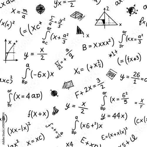 math equations, formulas, and symbols, seamless pattern for background, texture, or overlay, educational or scientific use isolated PNG with Transparent Background