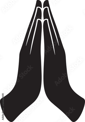 Praying Hands Silhouette Isolated on White Background