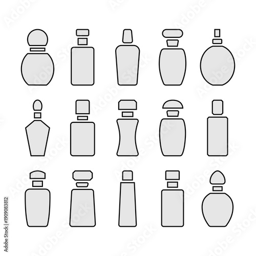 Set outline perfume bottle silhouette. Line art vector icons on white background.