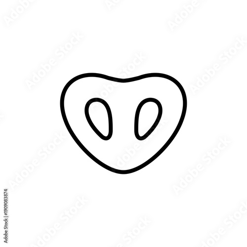 Outline pig nose or snout in heart shape. Vector line art icon. Isolated illustration on white background.