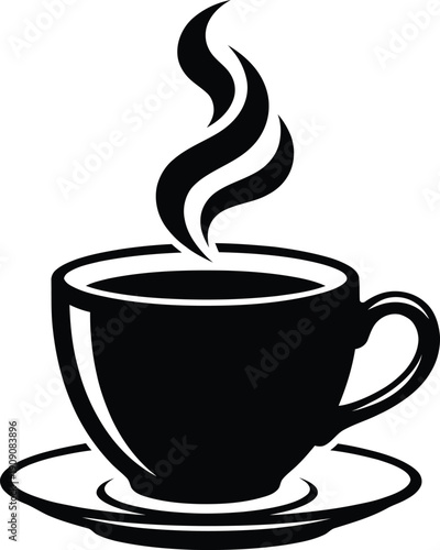 Minimalist coffee cup icon with simple wavy steam lines for modern cafe menu and kitchenware silhouette graphics