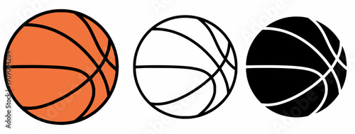 Set of basketball balls. Outline icon, silhouette and orange ball isolated on white background, Sport equipment, Vector stock illustration.