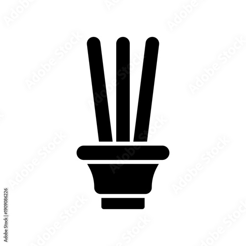 Simple Silhouette Illustration Black and White Icon of Incense Sticks in a Holder