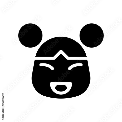 Silhouette Illustration Icon of Happy Smiling Chinese Girl Character: Vector Illustration, Icon