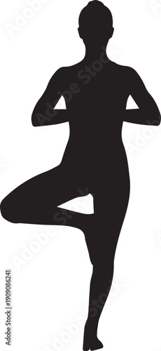 Minimalist Tree Pose Yoga Silhouettes Isolated on White Background