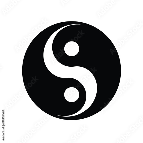 Silhouette Taijitu Yin Yang Diagram Vector on White Background