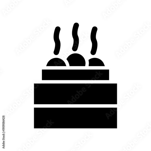 Steaming Hot Dumplings in a Bamboo Steamer Basket Icon Silhouette on a White Background