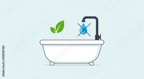 Eco friendly bathroom concept with bathtub green leaves and crossed out mosquito symbolizing a healthy and sustainable living space
