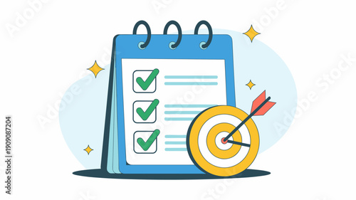 checklist progress goal target achieved successful completion tasks and objectives on calendar schedule with important event marked