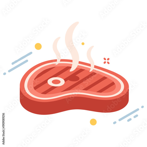 Cartoon drawing of a juicy grilled steak with steam