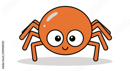 Cute cartoon orange spider with big eyes, isolated on white background