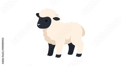 Cute cartoon sheep standing isolated on white background, domestic animal illustration