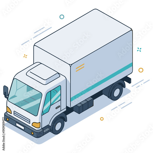 Cartoon style white delivery truck on white background. No editable stroke