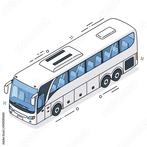 Illustrated modern white passenger bus on a white background. No editable stroke