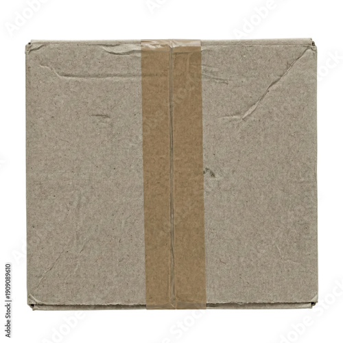 Φωτογραφία Top view of taped cardboard shipping box