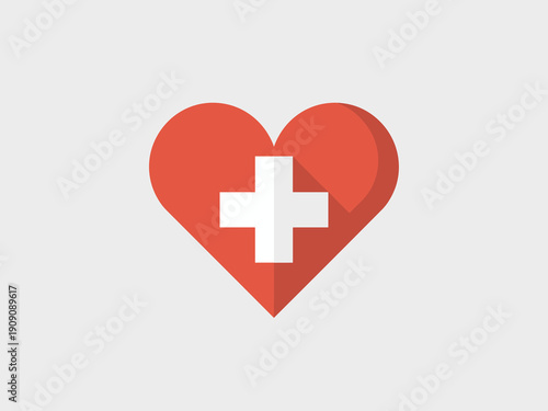 Red heart with white cross symbol medical healthcare icon clean flat design concept for hospital doctor wellness insurance cardiology emergency aid first response medical care professional health serv