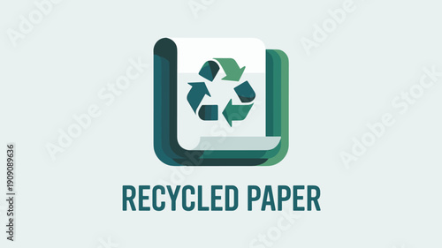 Recycled paper symbol icon on document scroll modern graphic illustration for environmental conservation sustainability and eco friendly business concepts for presentations marketing advertising websi