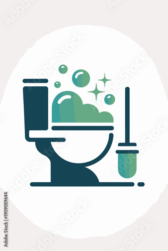 Modern toilet bowl cleaning icon with bubbles and sparkles symbol for hygiene service or bathroom maintenance concept vector illustration for sanitation and cleanliness