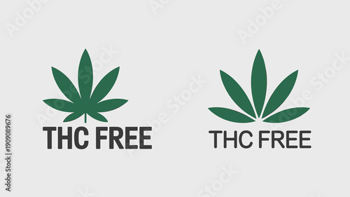 THC Free logo symbol with green cannabis leaf icon representing safe purity and natural ingredients for health wellness products and pharmaceuticals in a clean minimalist design for medical or recreat