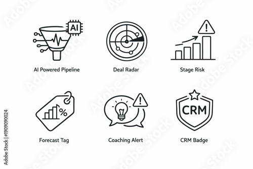 Ai powered pipeline and crm badge icons for risk and alert management