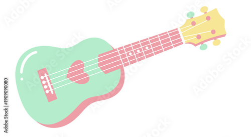 Cute Pastel Ukulele Isolated on White Background, Musical Instrument Illustration