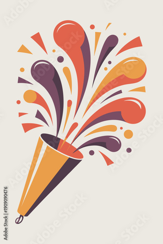 Party popper exploding with colorful confetti streamers and abstract shapes celebration concept for festive events holidays and advertising vibrant graphic design modern illustration joyful explosion