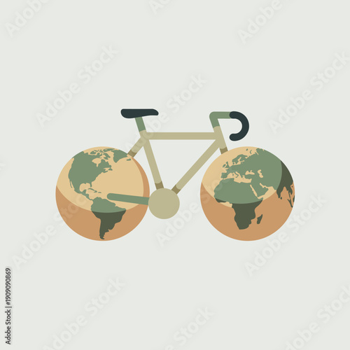 Bicycle with planet Earth globes as wheels symbolizing global travel eco friendly transportation sustainable tourism adventure journey concept illustration for environmental awareness and global conne