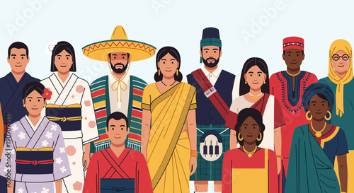 Diverse People Group in Traditional Cultural Attire
