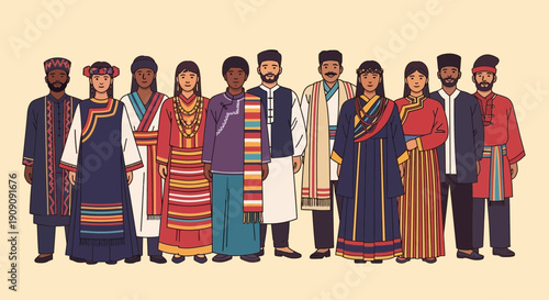 Diverse People in Traditional Ethnic Clothing, Diversity Concept