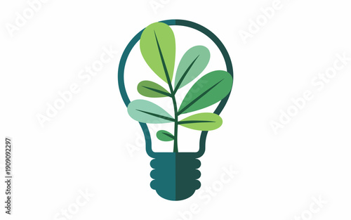 Green light bulb with growing plant inside symbolizing eco friendly energy innovation and sustainable ideas for environmental protection and renewable power concepts in a clean modern illustration sty