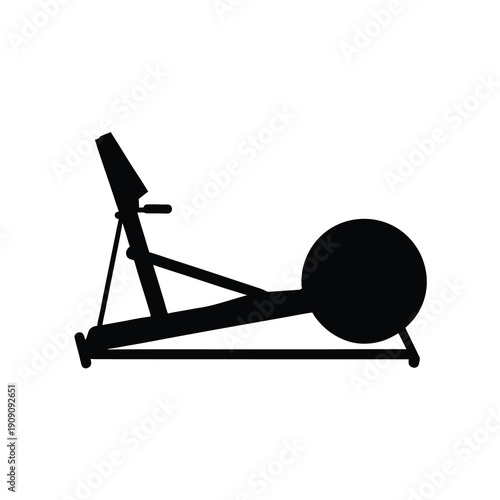 Rowing machine silhouette on white background, fitness equipment icon for gym and sport