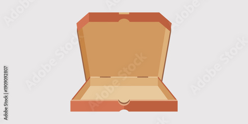 Open empty cardboard pizza box flat lay isolated on white background for food delivery concept and restaurant marketing materials takeaway packaging copy space clean design
