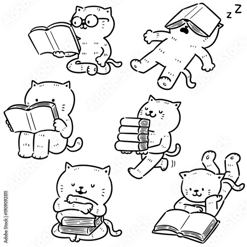 vector set of cat reading book