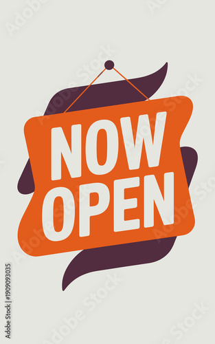 Now Open sign hanging for business opening welcome announcement retail store service opening hours announcement concept graphic illustration for advertising marketing promotion communication greeting