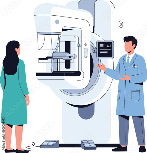 Doctor and patient using MRI scanner vector illustration with medical imaging equipment hospital radiology technology isolated on white background