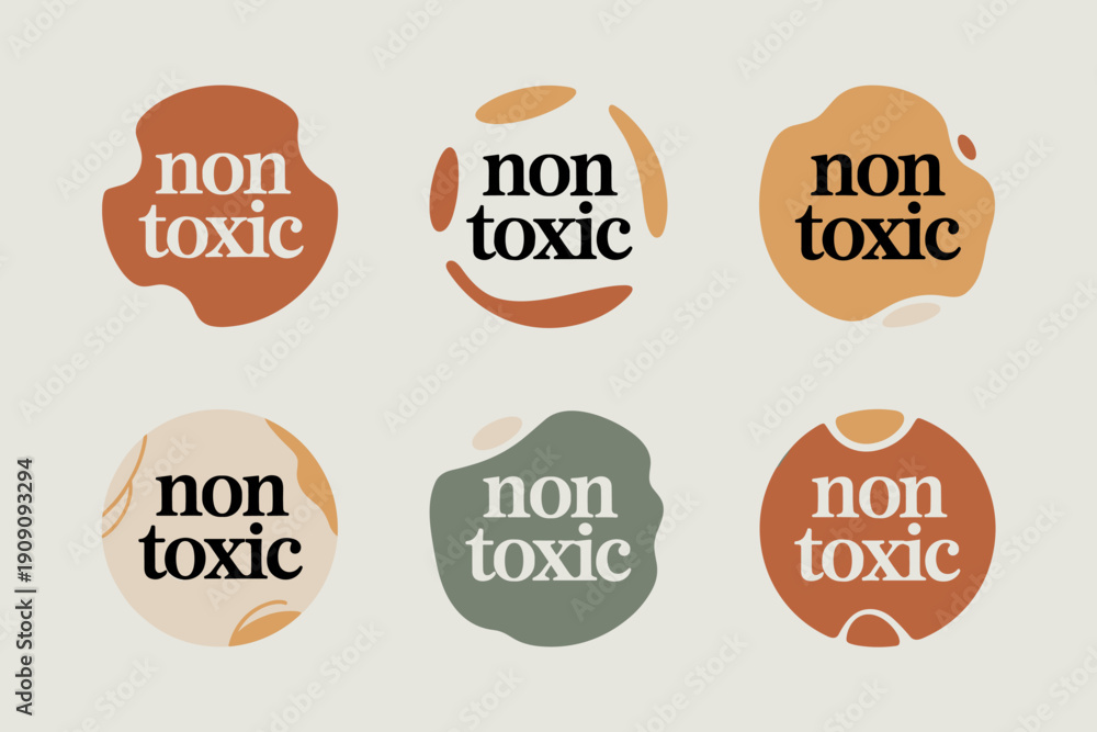 Obraz premium Non toxic labels set organic safe product certification eco friendly stamp minimalist design gentle safe chemical free assurance for natural cosmetics and skincare brands clean beauty assurance icons