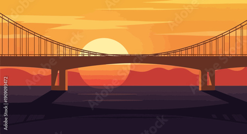 Golden Gate Bridge Sunset View Illustration