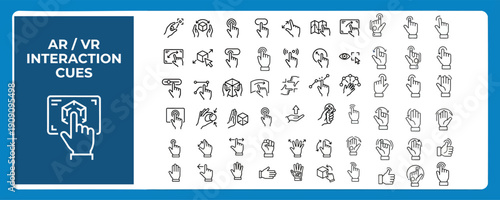 AR VR Interaction Cues Outline Icon Set for Spatial User Interfaces