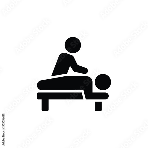 Simple black icon depicting a person receiving a massage treatment