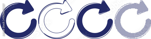 Rotate arrow symbol set including solid stroke and halftone variations for refresh and recycle navigation concepts