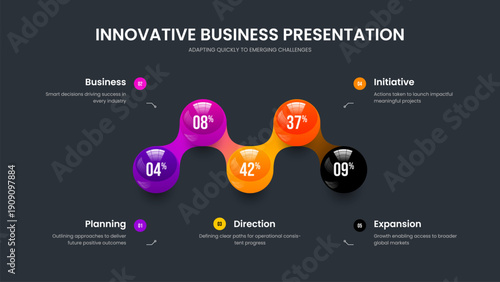 Simple Briefing 5 Element Chart Slide Design. Science Growth Five Option Diagram Presentation Template. Sales Introduction Frame Layout Vector Illustration.