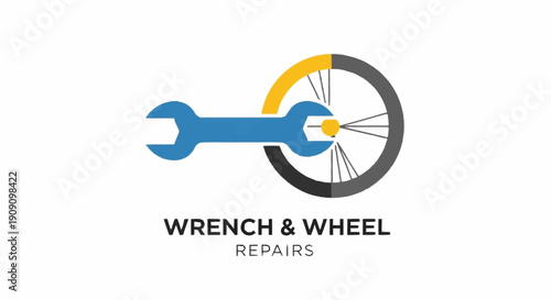 Wrench and Wheel Repairs Logo Design for Bicycle Maintenance Services.