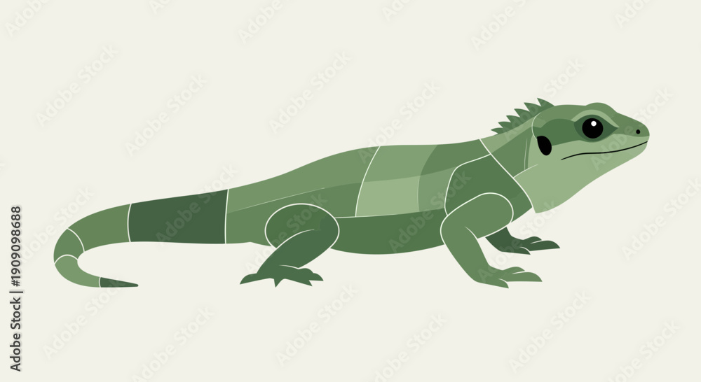 Fototapeta premium Green Lizard Illustration with Segmented Body and Light Background